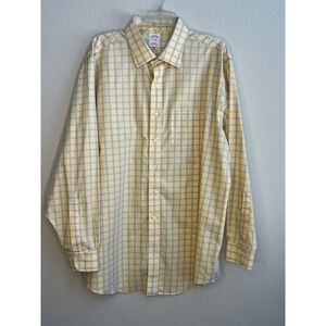 Brooks Brothers Non-Iron Supima Cotton Plaid Shirt Mens 18-36 Regular Fit Yellow